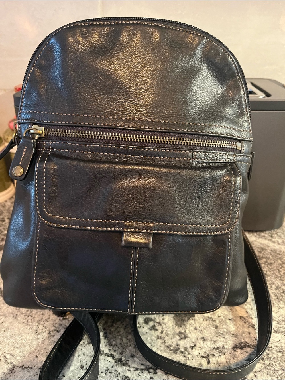 Fossil Black Leather Mini Backpack Bag